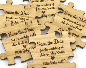 Personalised Wooden Jigsaw Puzzle Save The Dates - Fridge Magnets / Keyrings