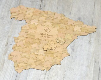 Personalized Country Shaped Wooden Jigsaw Puzzle Guestbook - Personalised All Countries Location Wedding