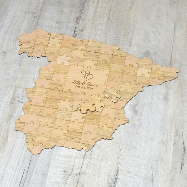 Personalized Country Shaped Wooden Jigsaw Puzzle Guestbook - Personalised All Countries Location Wedding