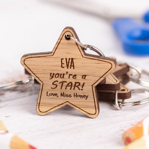 End Of Term Keyring Gifts, Teacher Pupil Gift, Personalised Wooden Star, Leaving Present From Teacher, Graduation Gift For Pupils 2024 image 7