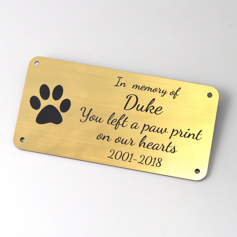 Dog Memorial Metal Plaque in Gold Brass Silver Copper - Made From Flexible Compound Material