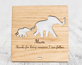 Elephant Mother and Child Wooden Plaque - Personalized Mothers Day Sign for Mum Mummy - Personalised Elephants Gift Present Idea Mummy Baby