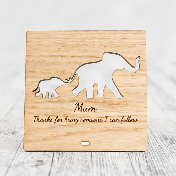 Elephant Mother and Child Wooden Plaque - Personalized Mothers Day Sign for Mum Mummy - Personalised Elephants Gift Present Idea Mummy Baby