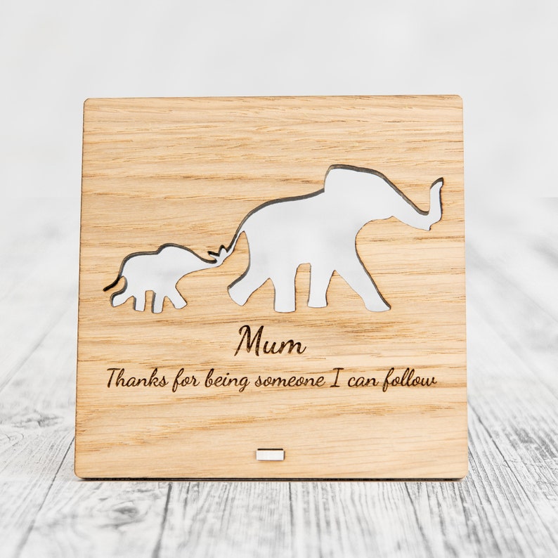 Elephant Mother and Child Wooden Plaque Personalized Mothers Day Sign for Mum Mummy Personalised Elephants Gift Present Idea Mummy Baby image 1