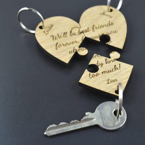 Personalized Wood Jigsaw Keyring Set, Engraved Friendship Gift