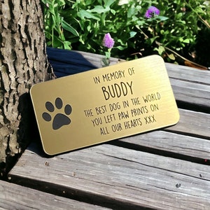 Dog Memorial Metal Plaque in Gold Brass Silver Copper - Made From Flexible Compound Material