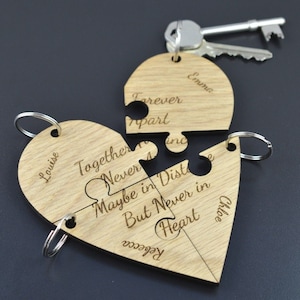 Personalised Best Friend Keyring Gift, Jigsaw Puzzle Piece Heart Shaped Keyrings Set, Unique Gift For Group of Friends, Best Friend Forever image 1