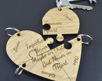 Personalised Best Friend Keyring Gift, Jigsaw Puzzle Piece Heart Shaped Keyrings Set, Unique Gift For Group of Friends, Best Friend Forever