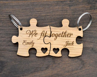You Complete Me We Fit Together Personalised Valentines Love Jigsaw Keyring Set