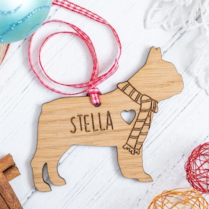 French Bulldog Christmas Decoration - Personalised Wooden Engraved Dog Bauble Ornament Gift for French Bulldog Owner