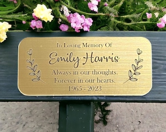 Bench Memorial Plaques in Gold and Silver - Engraved Personalised Wording