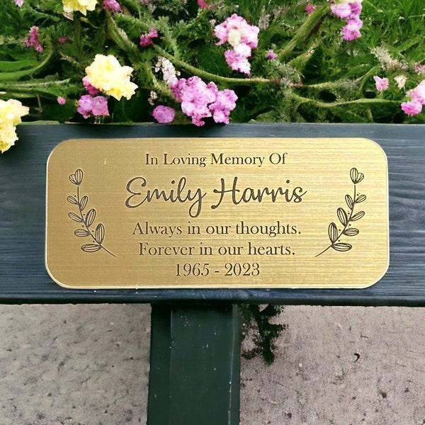 Bench Memorial Plaques in Gold and Silver - Engraved Personalised Wording
