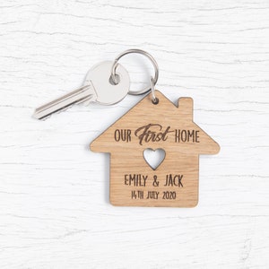 Personalised New Home Gift, Our First Home House Shaped Wooden Keyrings, Personalized Home Sweet Home Present, For Couples Wife Husband image 4