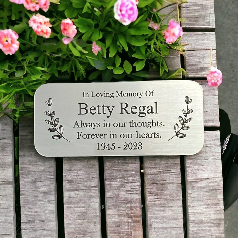 Personalised Memorial Plaque for Bench or Grave Marker - Engraved Metal Finish Sign