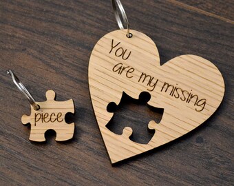 Missing Piece Jigsaw Heart Keyring Set Birthday Valentines Day Anniversary Gift
