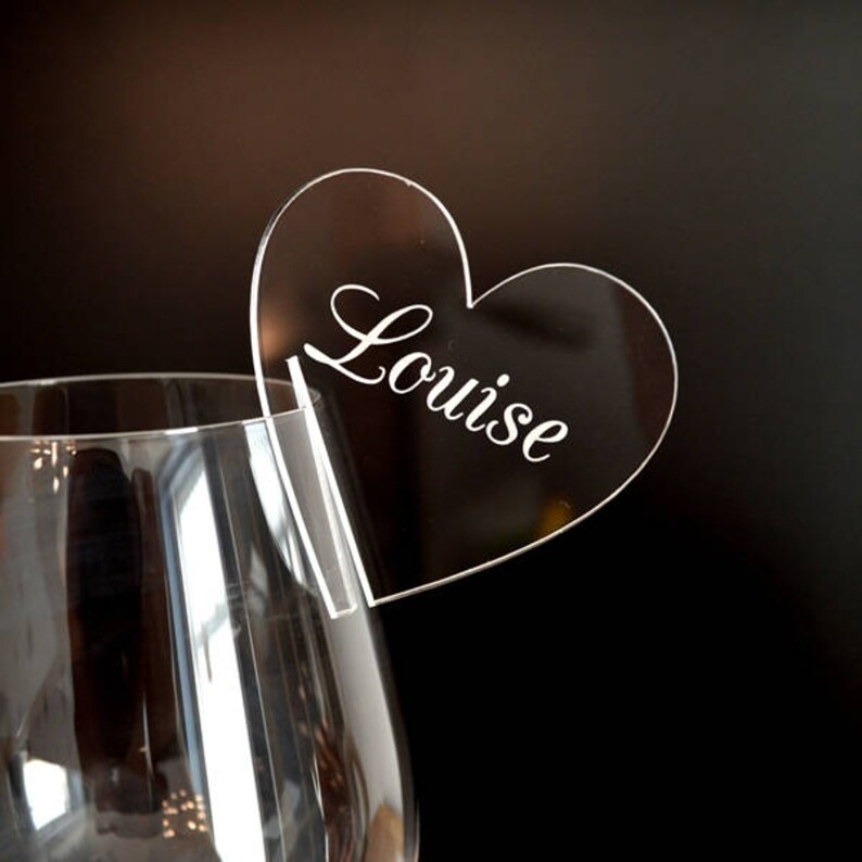 Personalised Heart Wine Glass Charms For Weddings Hen Party Top Table Guest