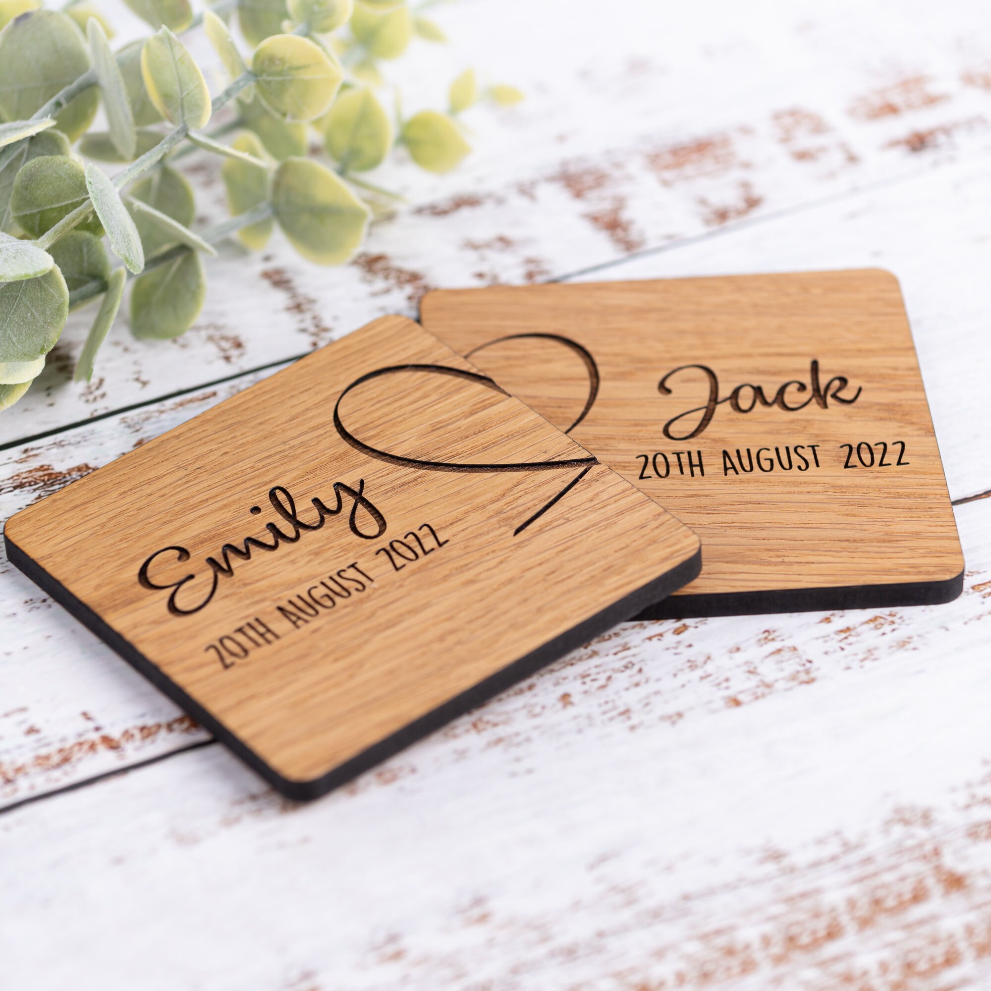 Personalised Wooden Couples Coasters, 5 Year Wedding Anniversary Gift, 5th Anniversary Present, Engagement Gift, Personalized Coaster Set