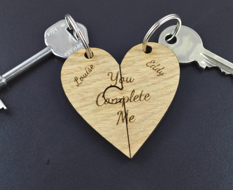 Personalized Wood Jigsaw Keyring Set, Engraved Friendship Gift