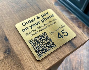 Aangepaste metalen tafelnummer QR-codeborden Contactloze service aan tafel Zelfbestelling - gemaakt van flexibel samengesteld materiaal