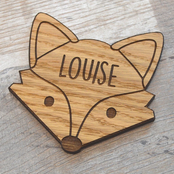 Personalised Fox Wooden Coasters - Oak Wood Coaster Mats Unique Gift Fox Lovers