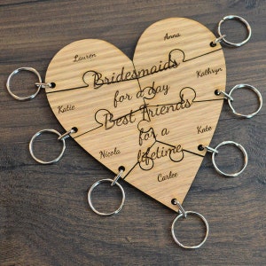 Personalised Jigsaw Heart Keyring Set - Hen Party Bridesmaid Gift Lot