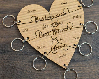 Personalised Jigsaw Heart Keyring Set - Hen Party Bridesmaid Gift Lot