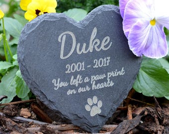 Personalised Memorial Plaque For Dog - Engraved Heart Slate Grave Stone Pet Headstone Marker