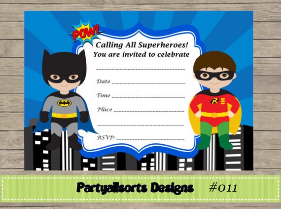 Diy Fill In Yourself Superhero Batman And Robin Invitations Etsy