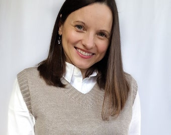 Chaleco de punto de lana merino y lana de llama, capa de invierno suave y cálida para mujer, chaleco de lana merino, lana de llama, chaleco para mujer, chaleco de primavera, chaleco beige