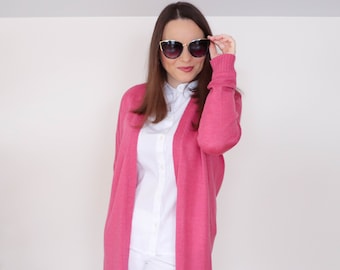 Cardigan léger, Cardigan en laine, Cardigan pour femme, Cardigan en or rose, Cardigan de printemps, Vêtements pour femme, Cardigan ouvert, Cardigan