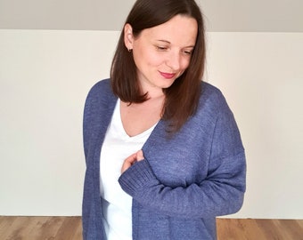 Women wool cardigan, Lightweight cardigan, Open front cardigan, Blue cardigan, Spring cardigan, Knit cardigan, Wool cardigan, Long cardigan