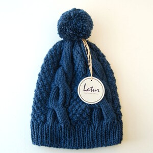 Navy Cable Strick Pompom Mütze Urlaub Geschenk für sie Weihnachtsgeschenk