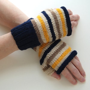 Gift for Women, Holiday gift, Navy Yellow Stripe Hand Warmers