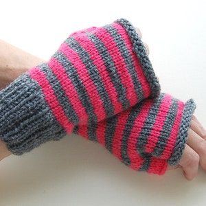 Holiday gift for women, Grey Pink Stripe Hand Warmers
