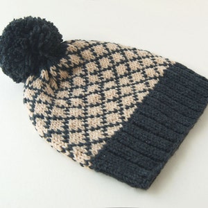 Dark Grey Knit Pompom Hate Holiday gift for her Christmas gift