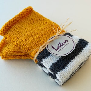 Yellow, Grey and White Striped Fingerless Mittensu Holiday gift for her Christmas gift