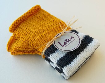 Yellow, Grey and White Striped Fingerless Mittensu Holiday gift for her Christmas gift