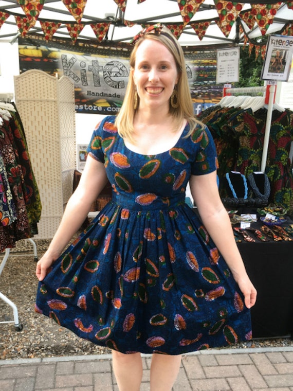 african print fit and flare dresses