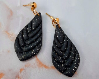 Black and Gold Drop Earrings | Black and Gold Polymer Clay Earrings