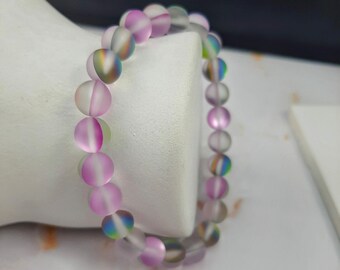 Matte Purple Rainbow Stretch Bracelet | Manmade Aura Quartz Bracelet