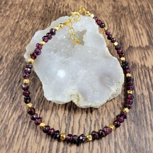 Red Gemstone and Gold Beaded Bracelet