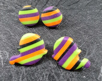 Polymer Clay Striped Earrings | Halloween Polymer Clay Earrings | Polymer Clay Ghost Earrings