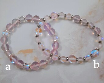 Baby Pink Aura Quartz Bracelet | Manmade Quartz Bracelet | Pink Beaded Bracelet