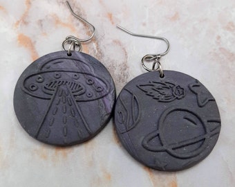 Round Polymer Clay Alien Earrings | Mismatched Polymer Clay Earrings |