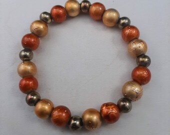 Orange and Bronze Stretchy Bracelet | Recycled Bead Bracelet | Upcycled Bracelet