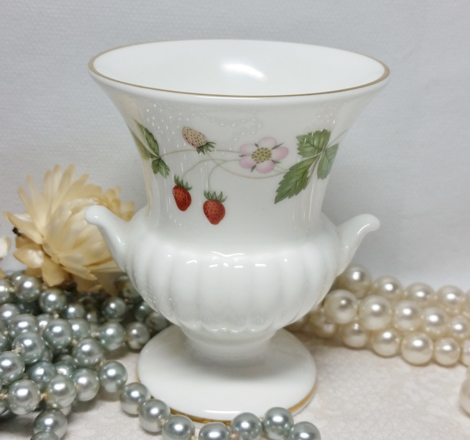 Wedgwood Wild Strawberry Vase Small Vintage Bone China Vase