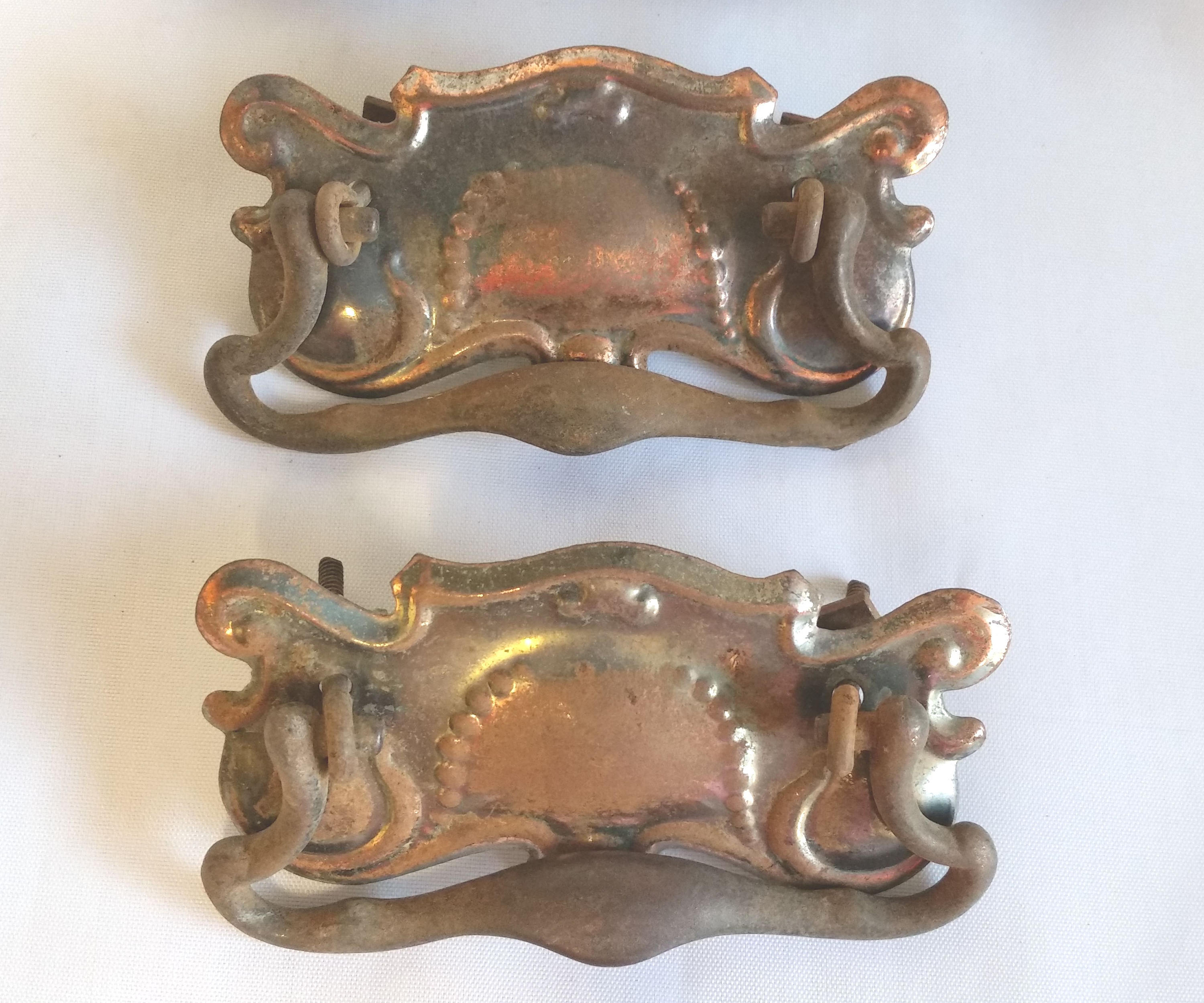 Pair Of Art Nouveau Pressed Steel Bail Pull Drawer Handles For