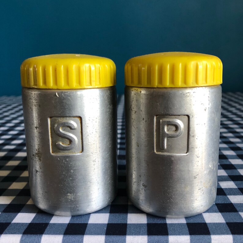 Vintage Aluminum Salt and Pepper Shakers Midcentury S&P Shakers