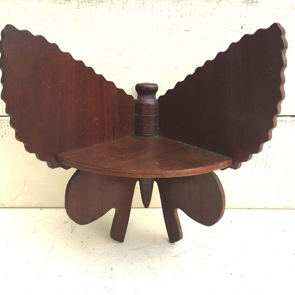 RESERVED for need2behappi: Butterfly Curio Shelf * Wooden Butterfly Wings Corner Curio Display * 1970s Butterfly Succulent Display Shelf