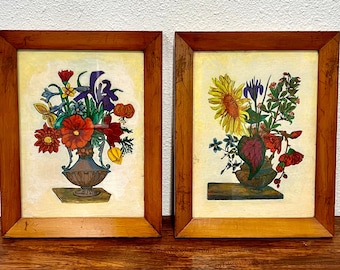 Vintage Floral Bouquet Paintings: Framed Cottagecore Art, Set of 2